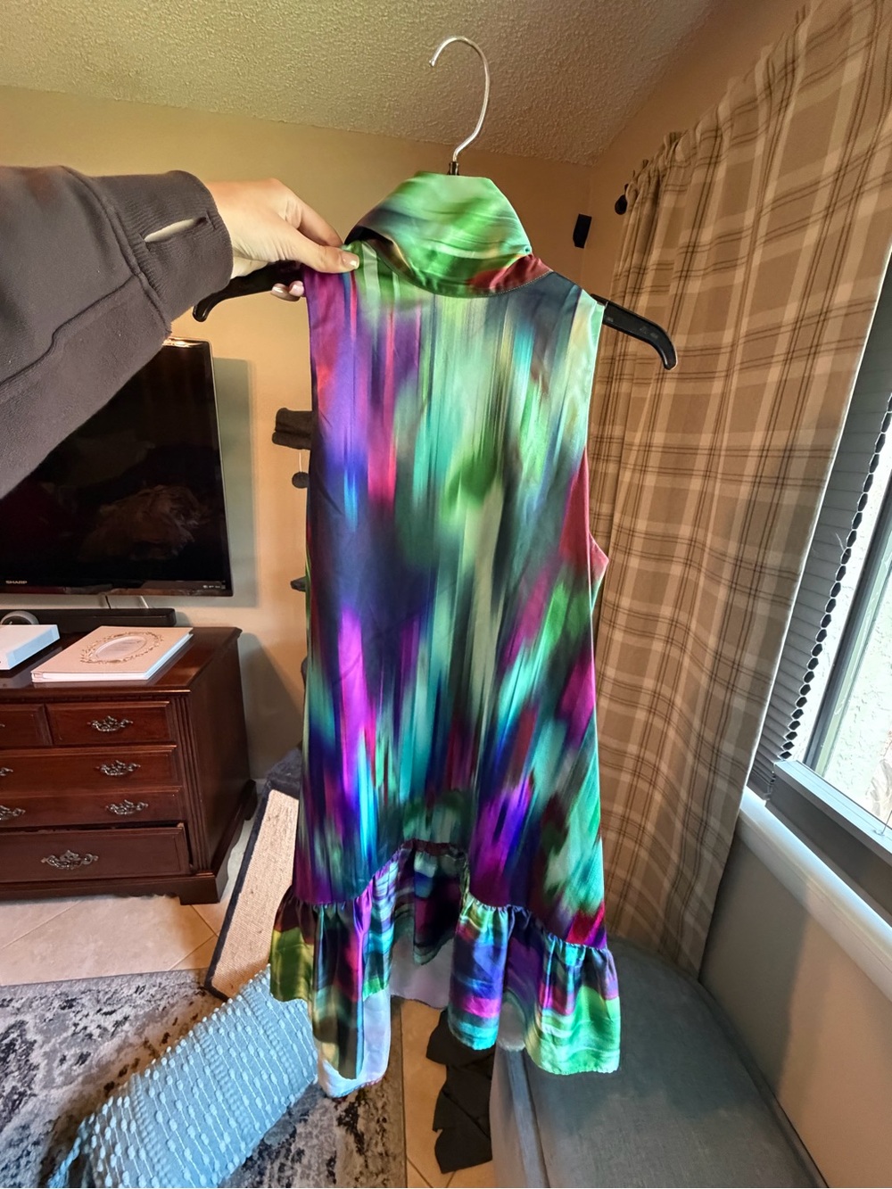 Badgley Mischka Multicolor Tie-Dye Satin Sleeveless Dress